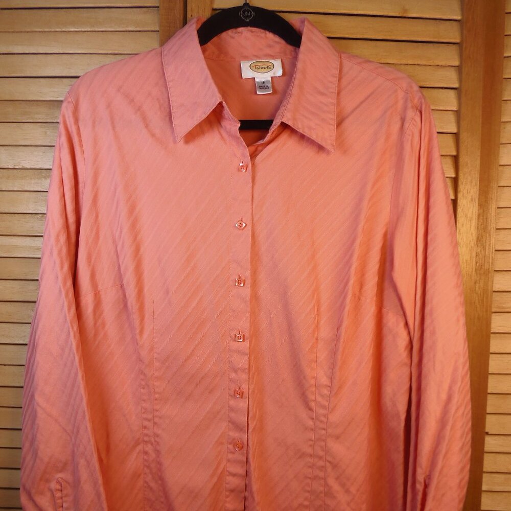 Talbot's Darted Button Up Blouse 100% Cotton Coral SZ 18 Lagenlook‎ BusinessWear